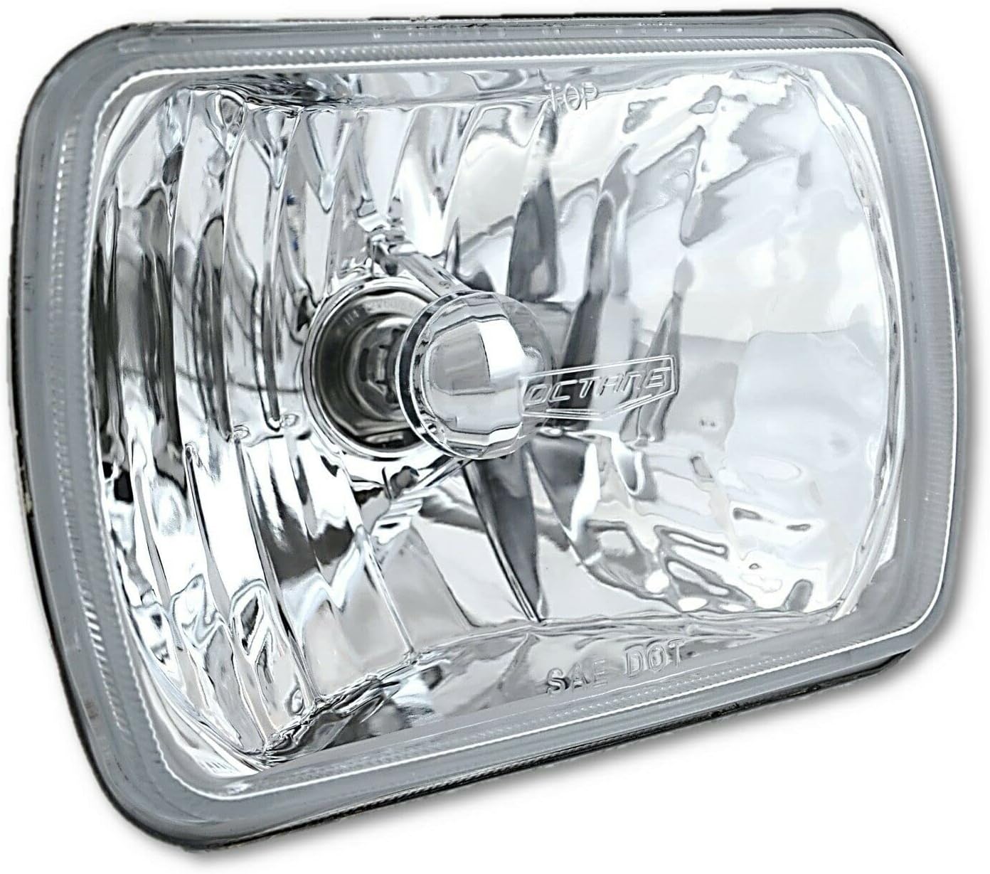 Octane Lighting 7X6 Crystal Clear Glass Lens Metal Headlight H4 Halogen Light Bulb Headlamp Pair