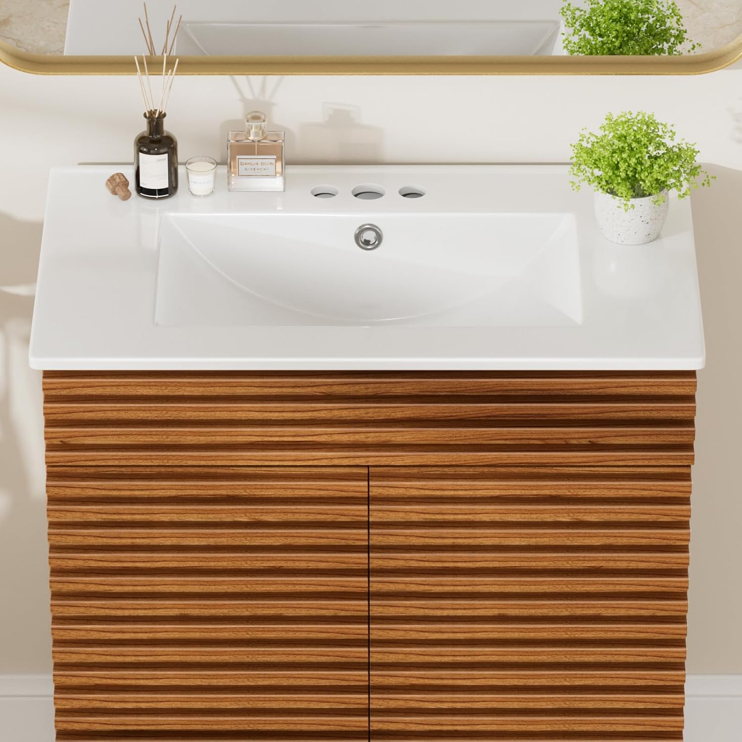 ROOMTEC 36"x18¼" Bathroom Vanity Sink Top with Three Holes, Ceramic Vanity Sink Top with Overflow, Drop in Bathroom Vessel Sink Rectangle, Glossy White