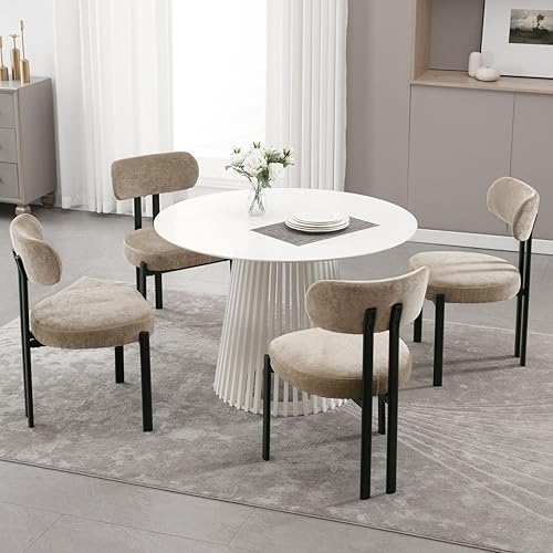Miniatura 3 de LukeAlon Juego de 2 sillas de comedor de chenilla, modernas sillas de cocina sin brazos con respaldo curvado con patas de metal negro, sillas de