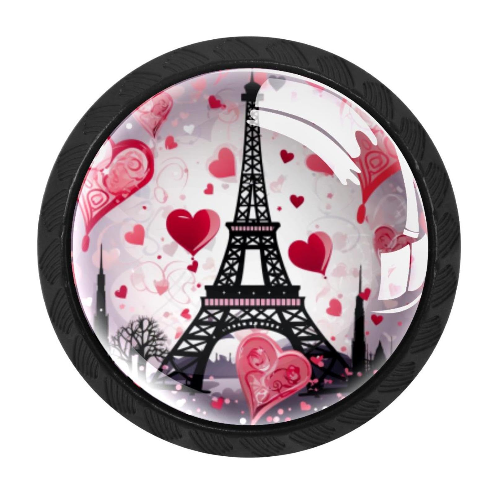 Chenzzzz Multicolored 01 4 Pack Cabinet Knobs Black Drawer Knobs Round Kitchen Cabinet Knobs Eiffel Tower Valentine's Day Cabinet Handles Hardware Dresser Knobs And Pulls For Bathroom Cabinets