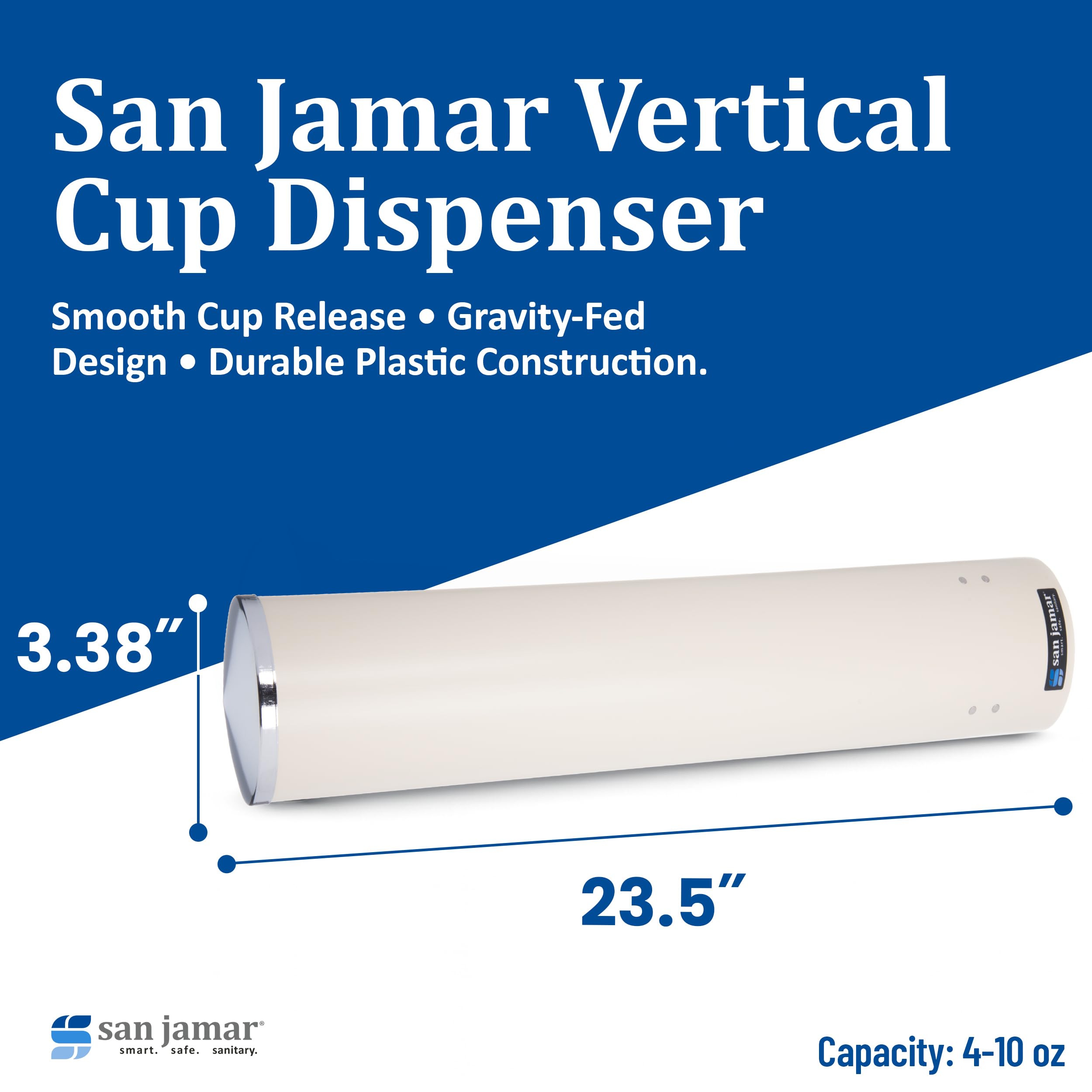 San Jamar C4200PF Getränke-Spender aus Edelstahl, passend für 113 bis 284 ml Becher-Größe, 6 cm bis 9,5 cm Rand, 68,5 cm Schlauchlänge