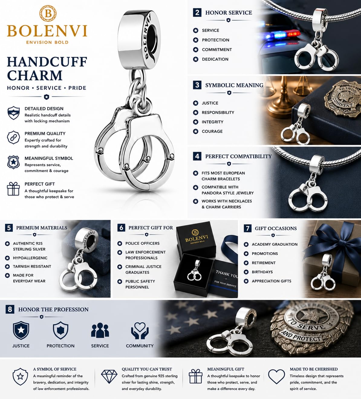 Bolenvi Ciondolo e charm compatibile con braccialetti Pandora e simili, collane e gioielli fai da te, in vero argento Sterling 925