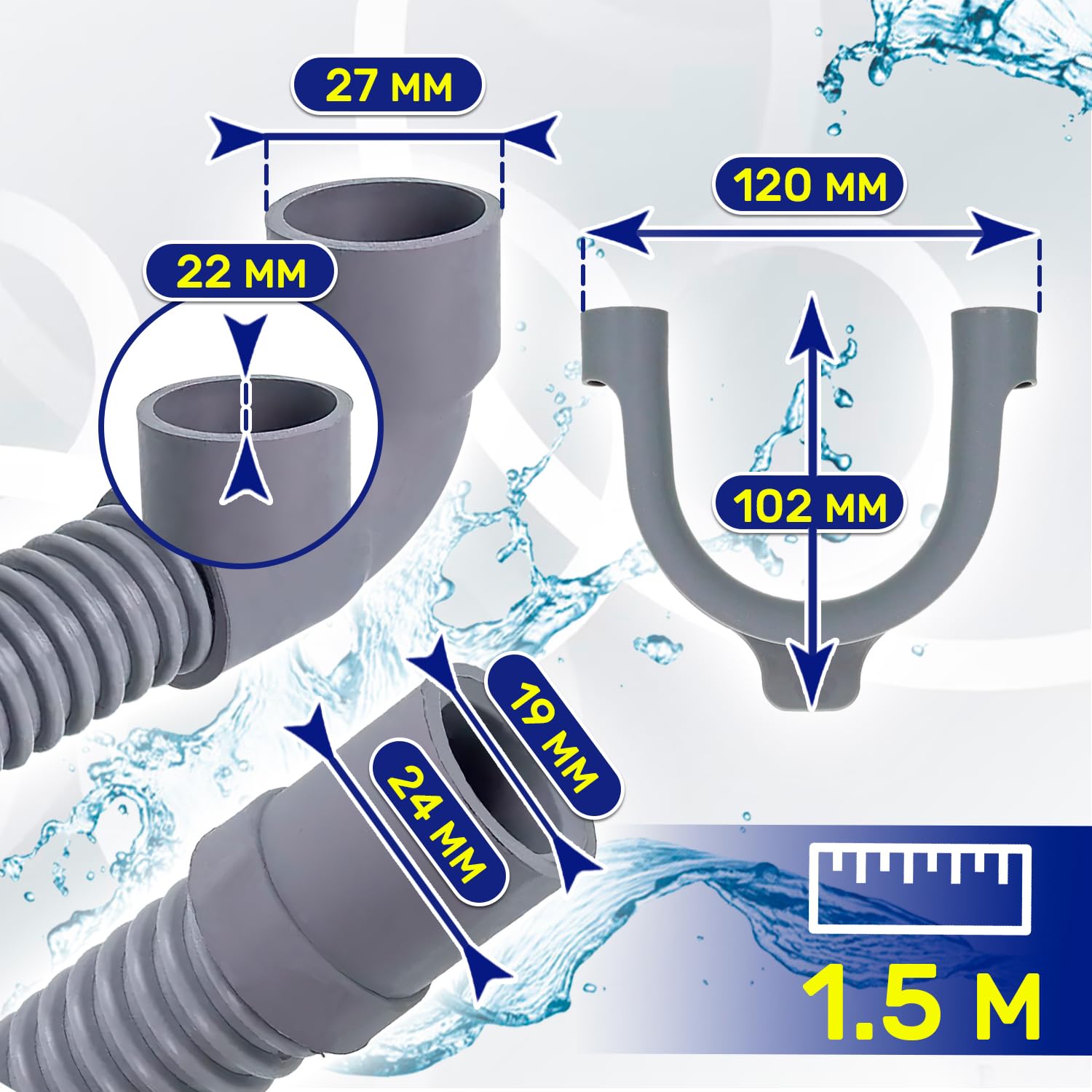 2 Pièces Adaptateur Tuyau Évacuation Machine à Laver Lave-Vaisselle 19-21mm - ONIX TECH