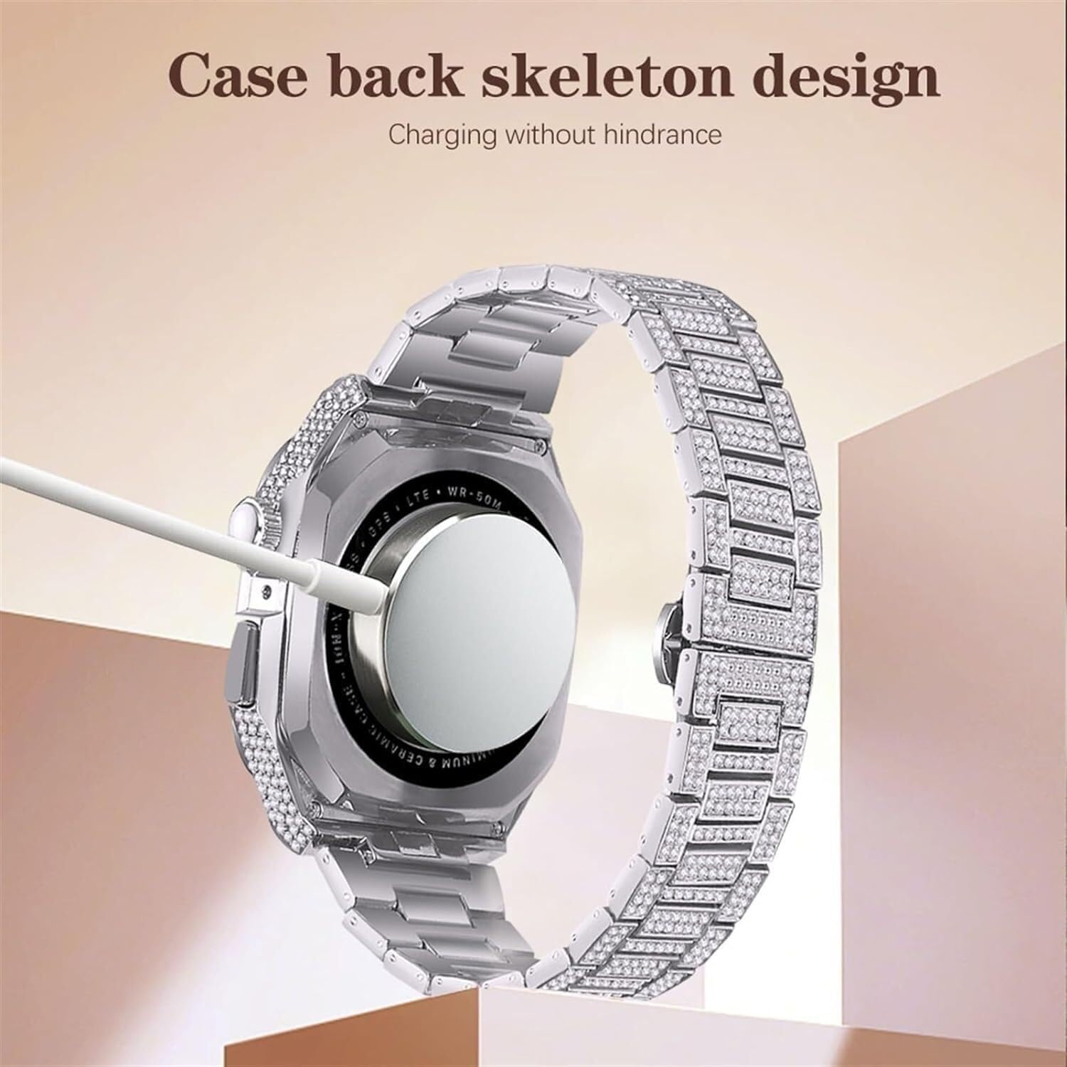 Luxury Diamond Watch Band Modification Kit，For Apple Watch 8 7 6 SE 5 4 45mm 44mm Series Band，Diamond Watch Case Steel Strap Fashion Loop