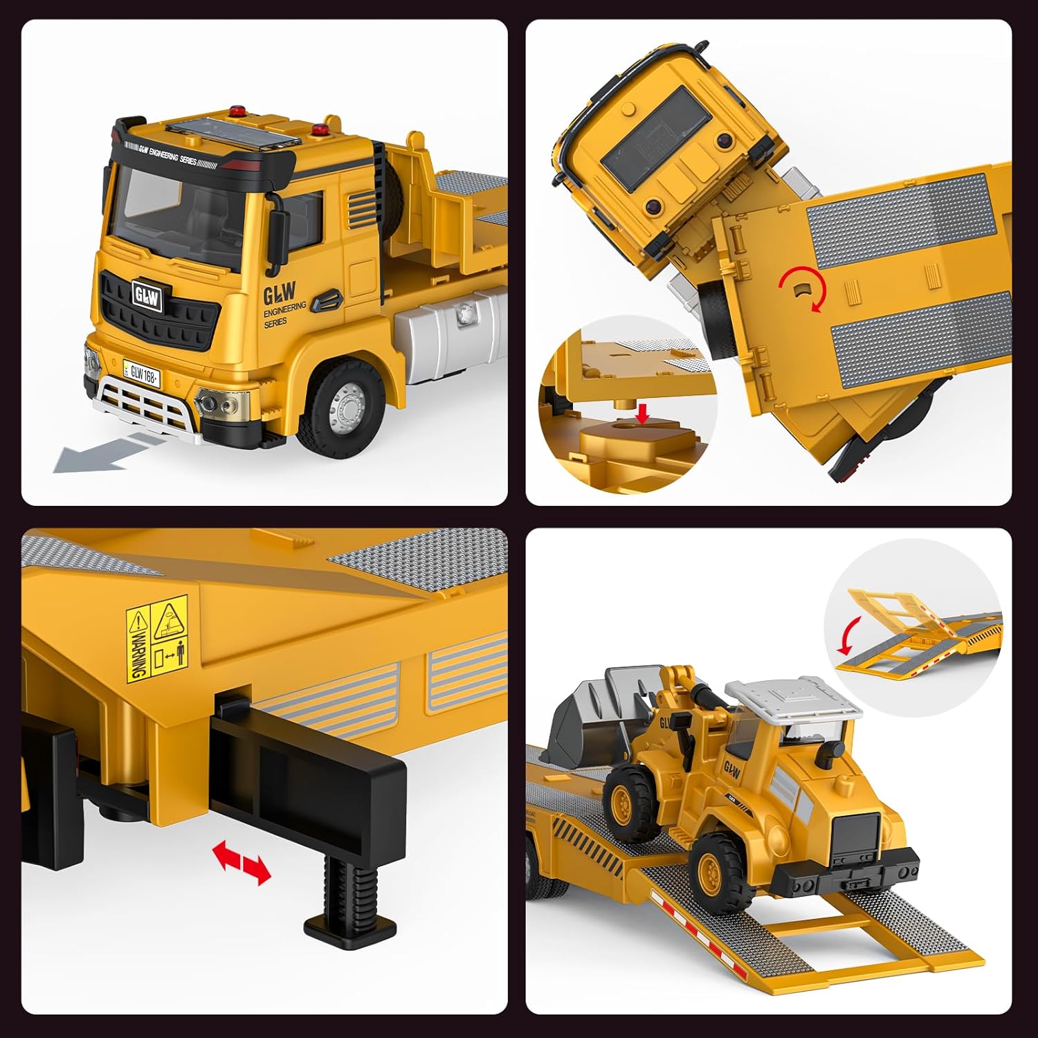Kids Toys for 3 4 5 6 7 Years Old Boys, Die-cast Construction Toys Set w/Semi Truck, Excavator, Bulldozer, Alloy Engineering Construction Vehicles Truck Toys w/Lights & Sounds, Model Cars