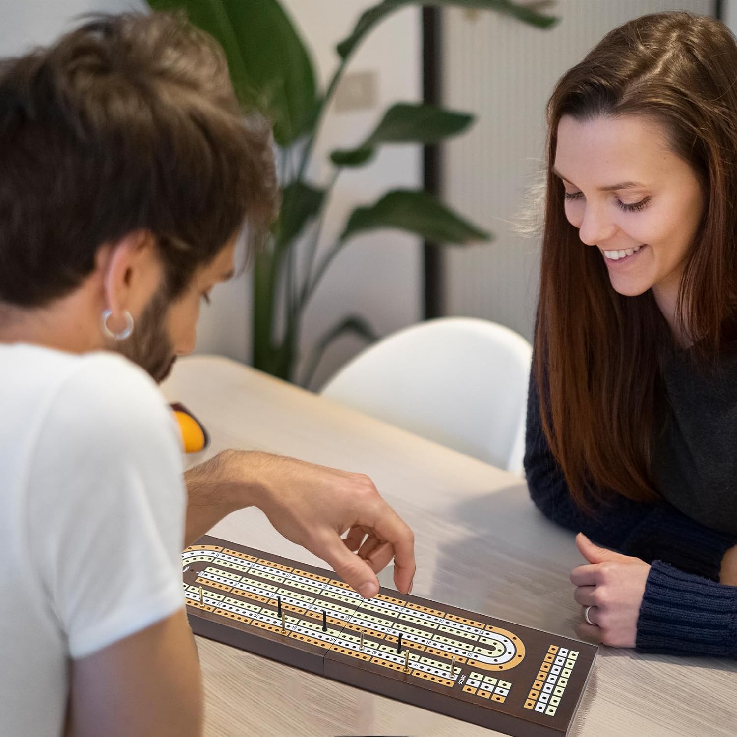 Wooden Cribbage Board Game Set,Solid Wood 3 Track Cribbage Board,Magnetic Storage for 9 Metal Pegs,Deck of Playing Cards,Fun Table Game,Game Night, Travel (Instruction Included)