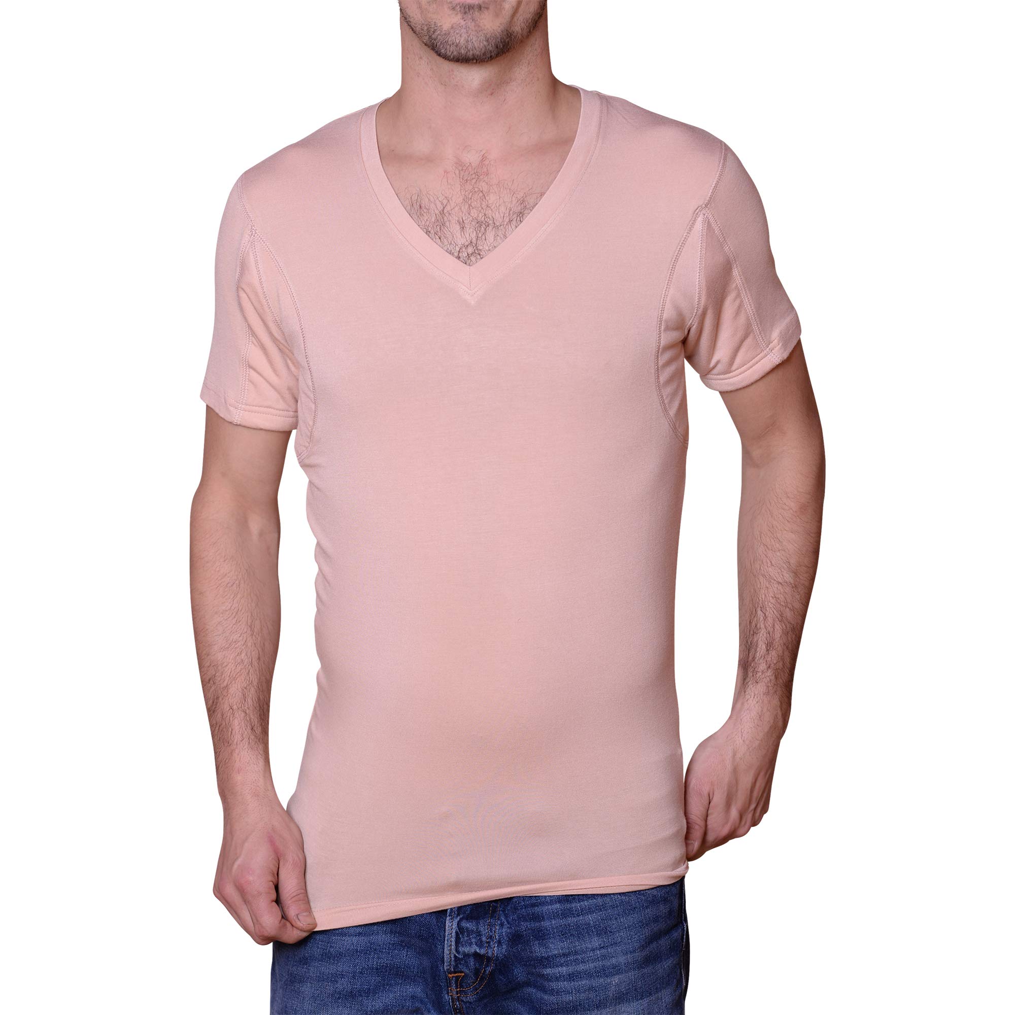 Sweatproof Anti Sweat Undershirt for Men, V-Neck, Skin Tone, Micromodal
