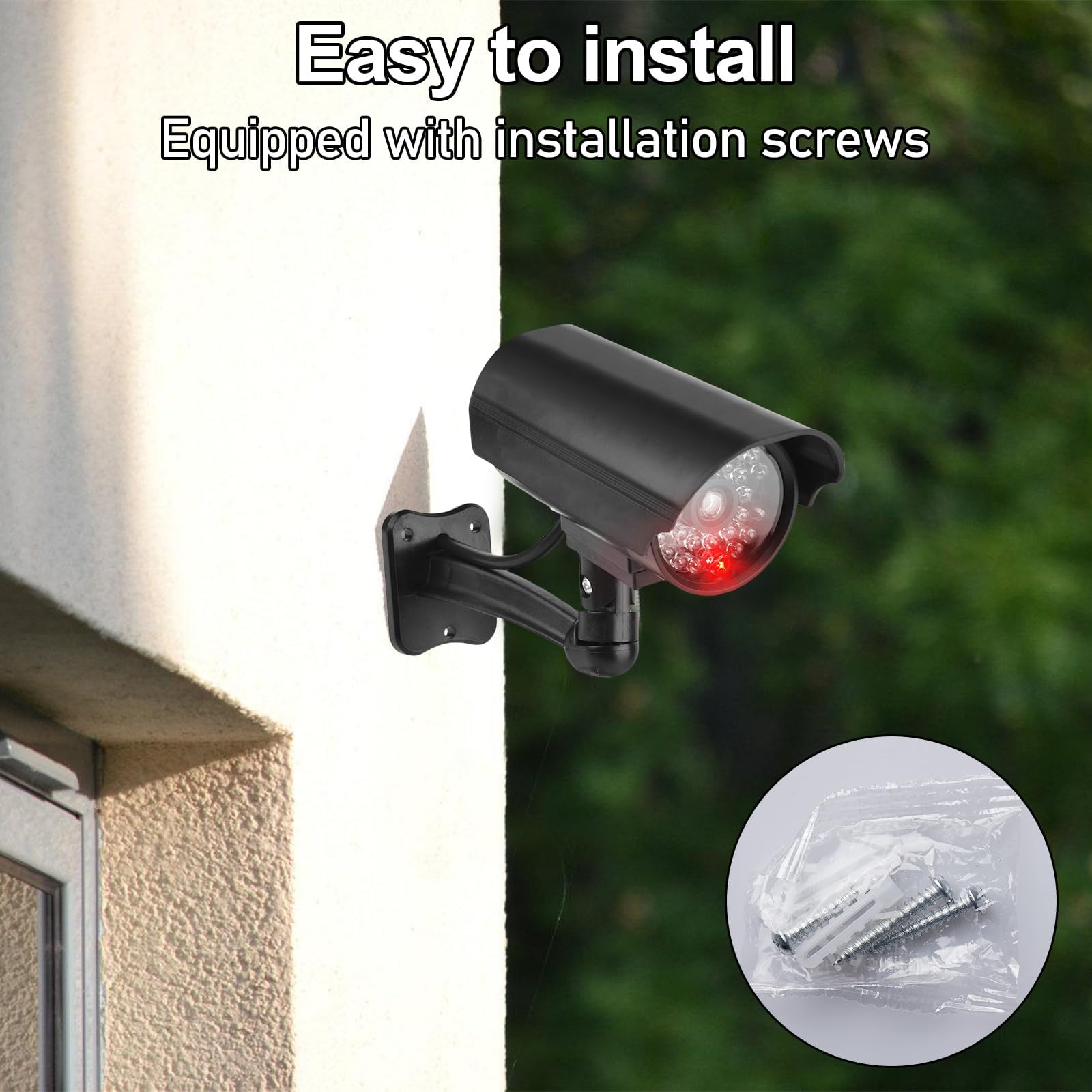 GOMETY 4 fotocamere Atrappe esterne, finte fotocamera con LED rosso lampeggiante, telecamera di sorveglianza, per esterni, CCTV, manichino, telecamera di sicurezza per interni ed esterni (nero) (4)