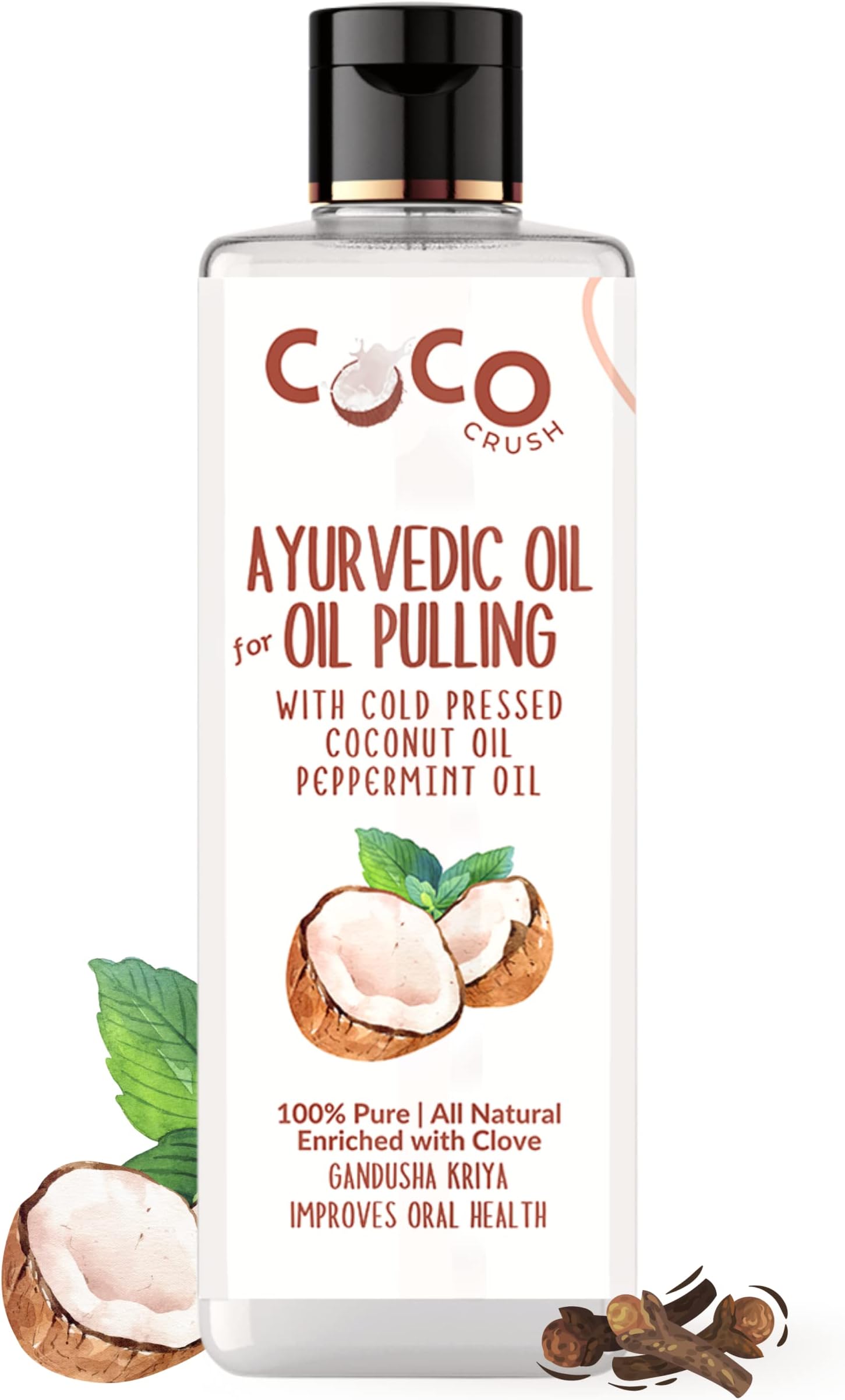 Ayurvedic Coconut Oil Pulling Blend with Virgin Coconut Oil, Peppermint Oil, & Clove Oil | Cold-pressed & Virgin | Oral Care for Fresh Breath & Healthy Gums, Teeth (50ML)