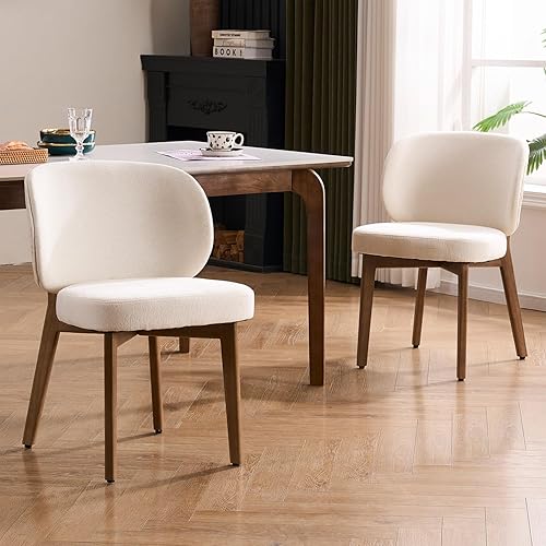 Miniatura 3 de YOUNUOKE Silla de comedor tapizada, moderna silla de comedor de tela de felpilla con patas de madera, respaldo ancho, cómodas sillas laterales de