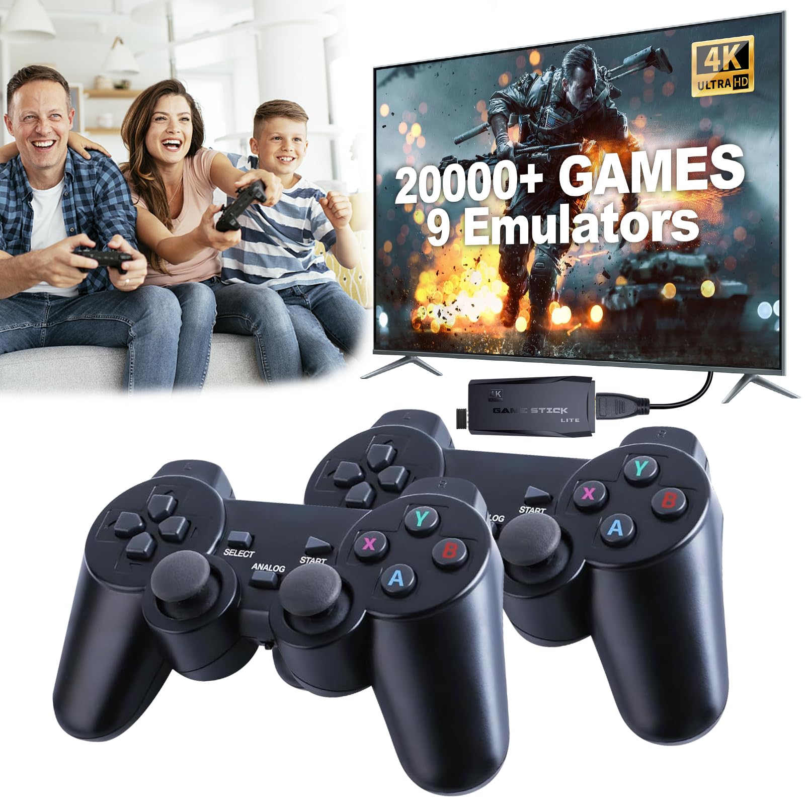 Retro Gaming Console, Nostalgia Stick Game, Retro Video Game Console with Built-in 9 Emulators, 20,000+ Games, 4K HDMI Output, 2.4GHz Wireless Controller for TV Plug and Play (64 G)