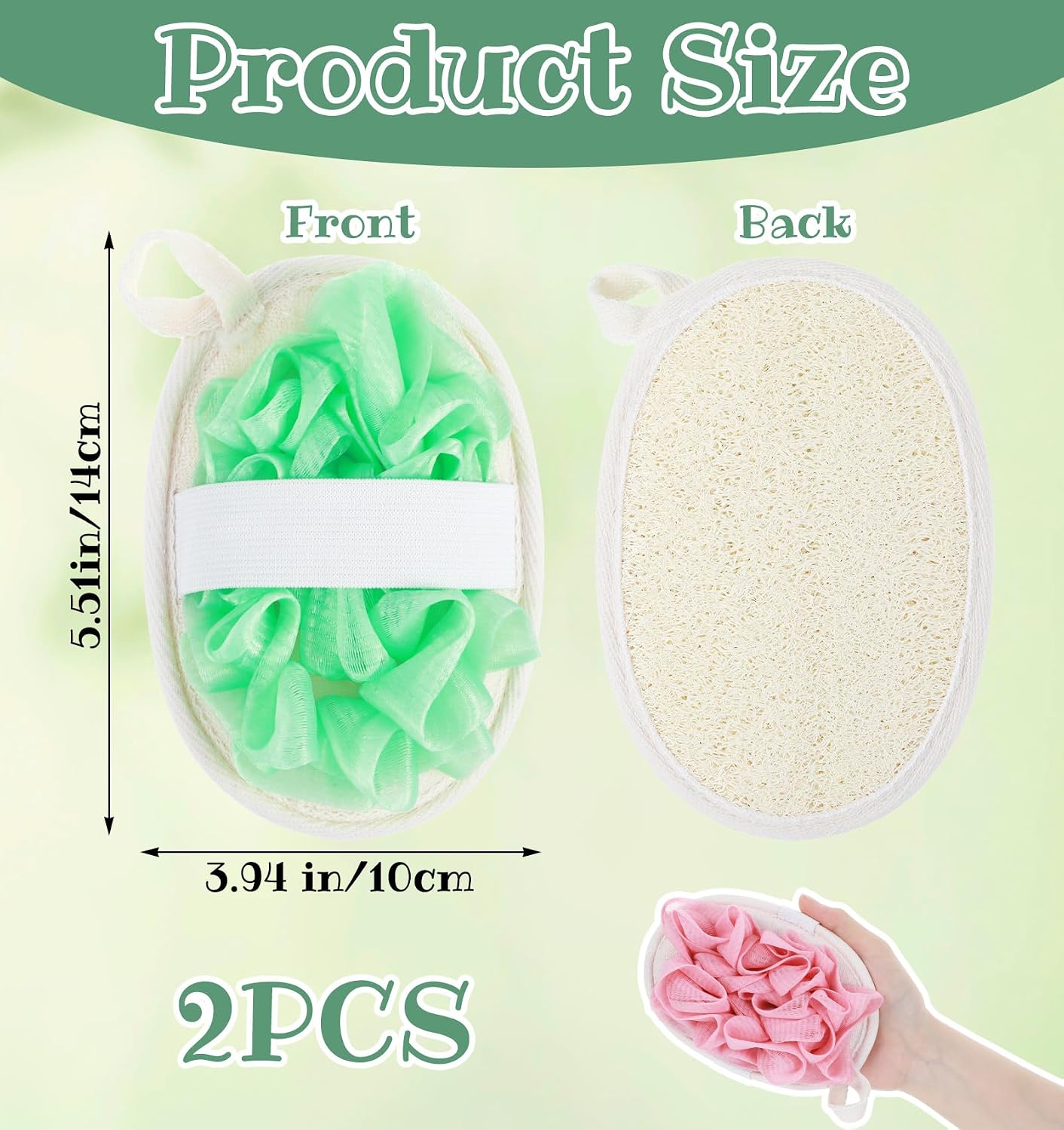 Loofah Exfoliating, 2 Pack Loofah Pink Green and Pink Exfoliating Body Scrubber for Women and Men, Back Scrubber for Deep Cleansing in the Bathroom or Shower
