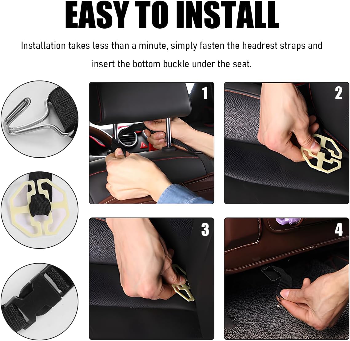 2PCS Car Seatback Organizer, Waterproof Leather Seat Back Storage with Cup Holder Tissue Holder Multiple Pockets, Back Seat Protector Kick Mats for Kids, Travel Accessories (Beige) image 5