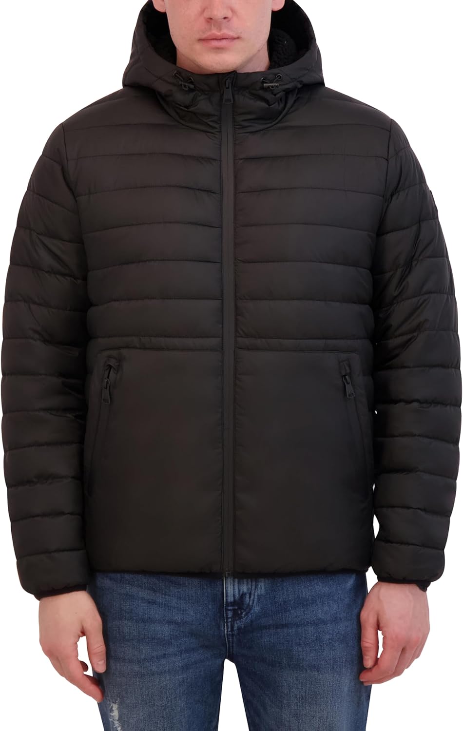 Kenneth Cole mens Hooded Down Alternative Jacket Large Deep Black
