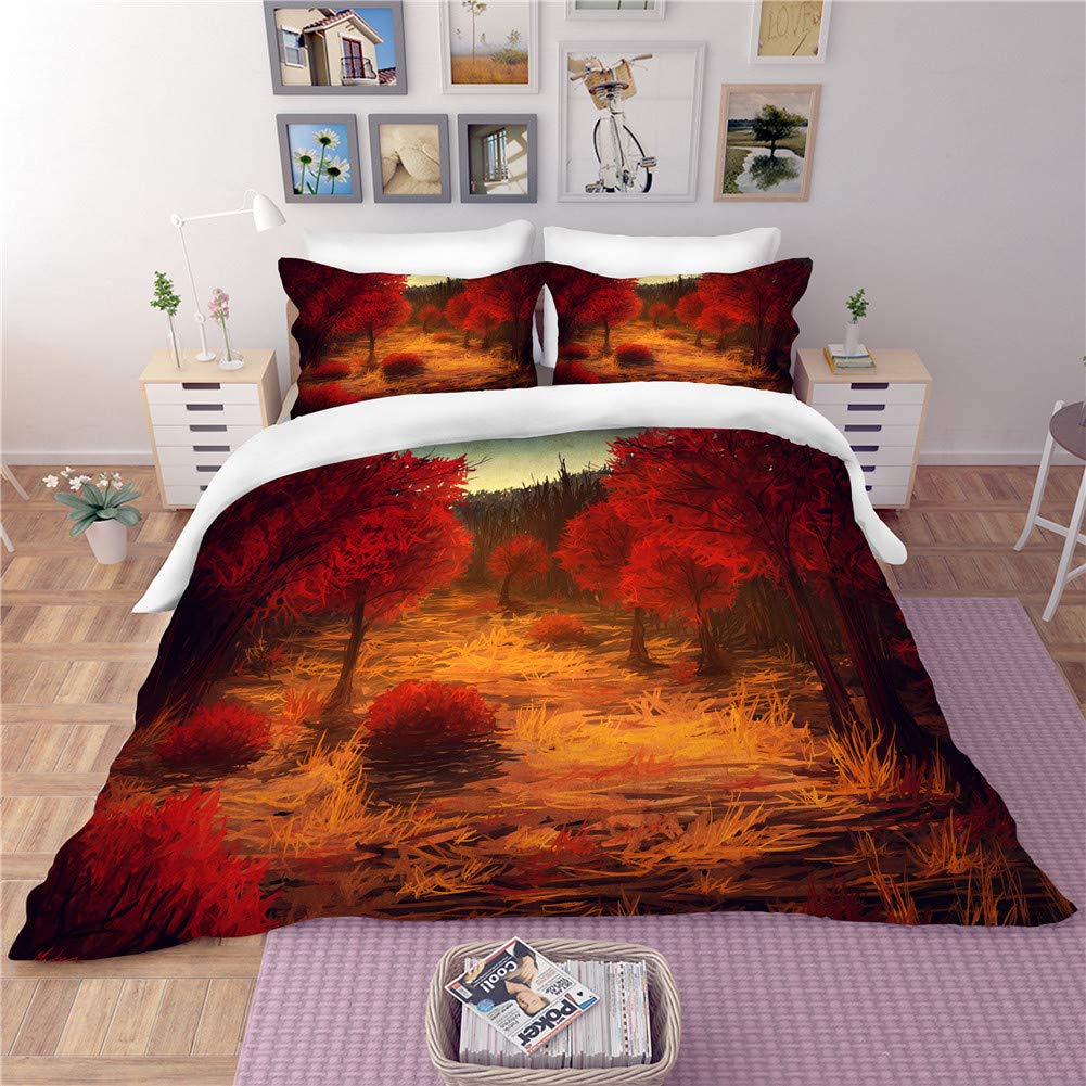 Housse de couette 3D arbre rouge avec parure de lit 3 pièces microfibre 220x240