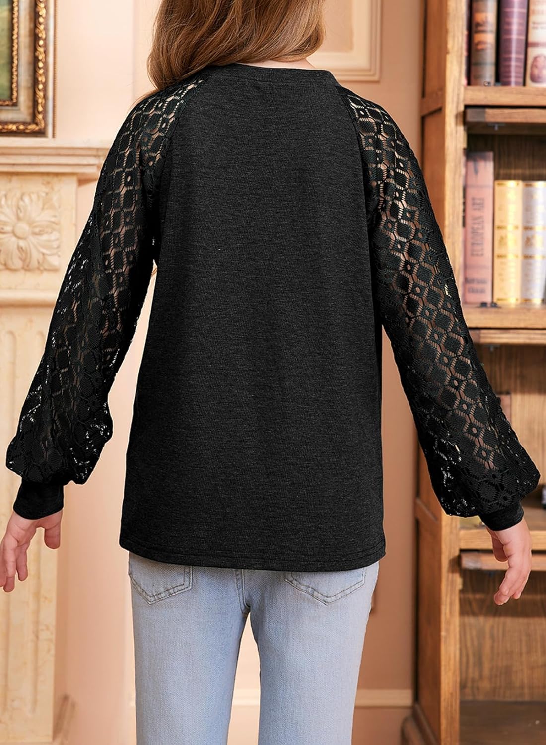 blibean Teen Girls Semi Formal Bloues Kids Lace Long Sleeve Shirts Size 6-15 Years - Image 2