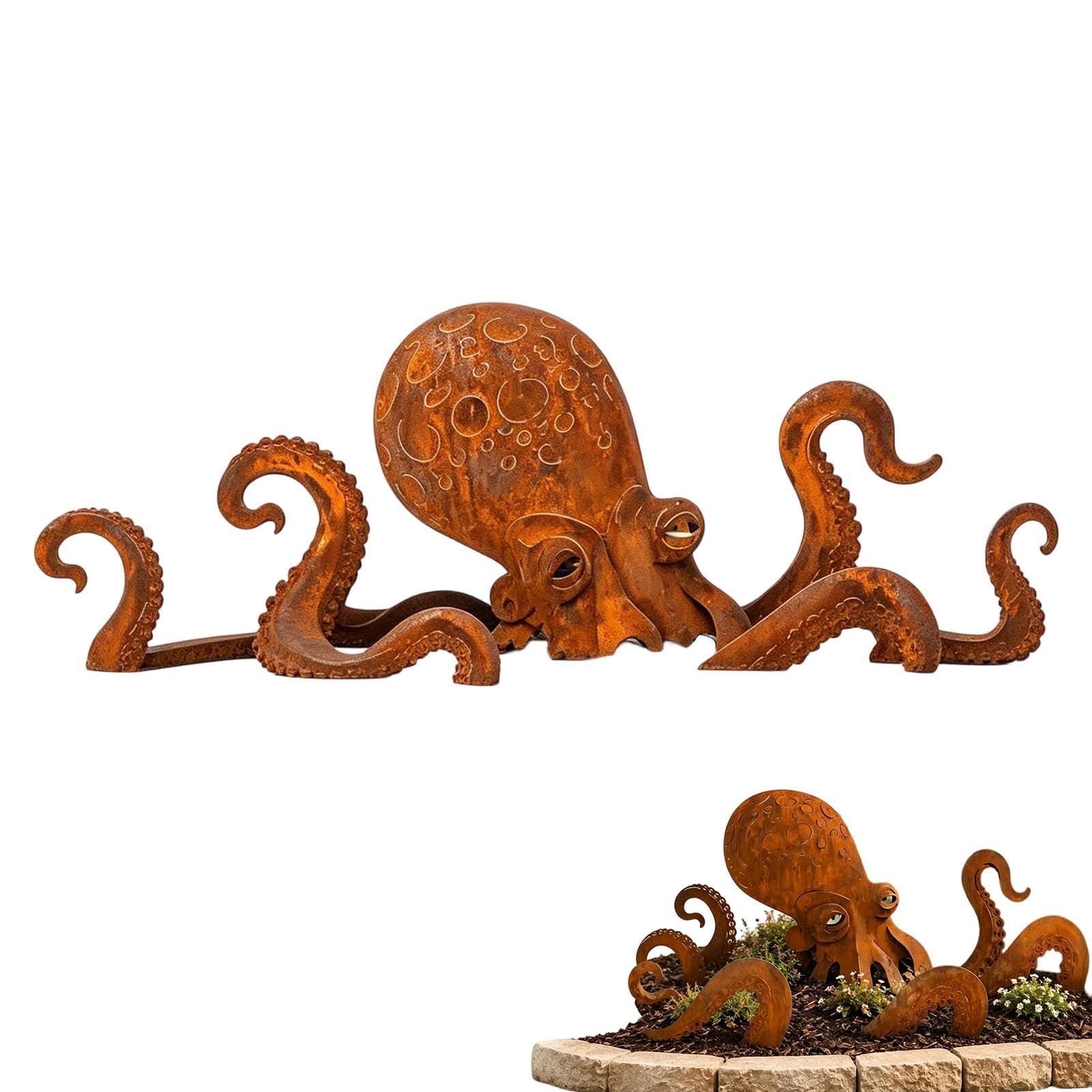 Sculpture de jardin pieuvre géante en métal pour remplacer une décoration extérieure banale