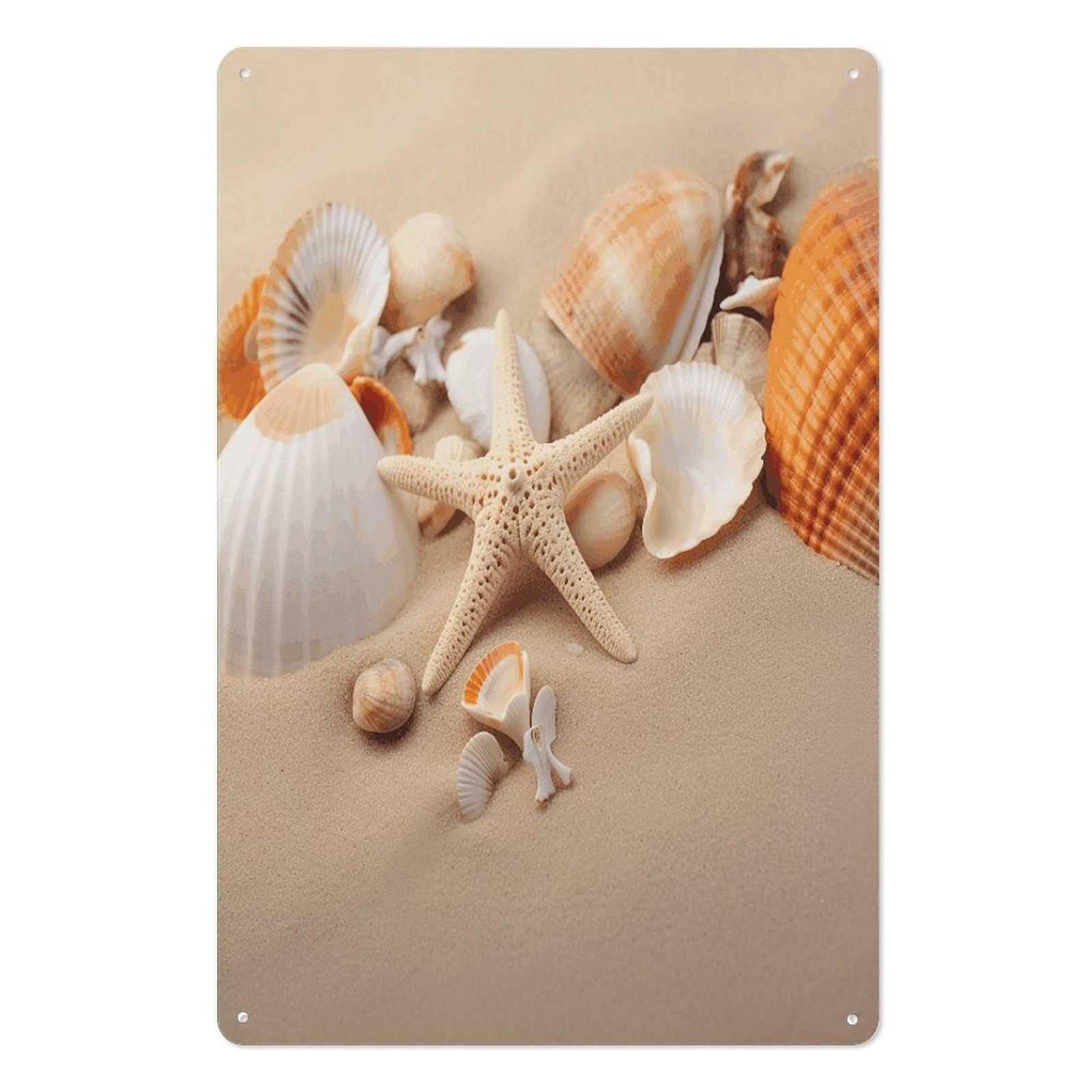 Adfgyerh Style Seashells Starfish On The Sand Tin Sign Hanging Art Prints,Wall Decor For Gifting And Party Decoration 7.9X11.8 Inch,Wall Art For Home Garden Greenhouse Living Room Bedroom Yard