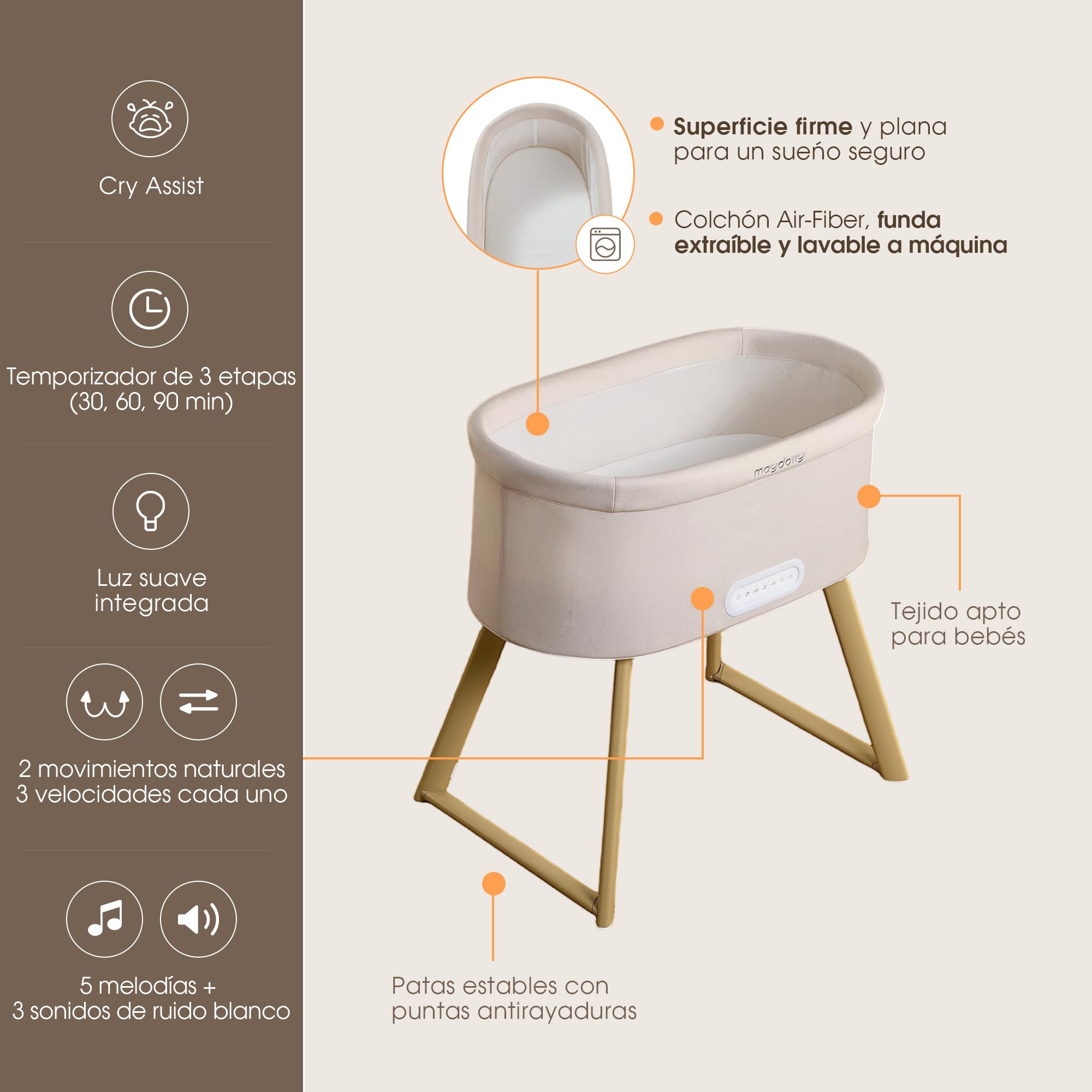 Maydolly Cuna eléctrica - Minicuna colecho bebé para Cama de Matrimonio