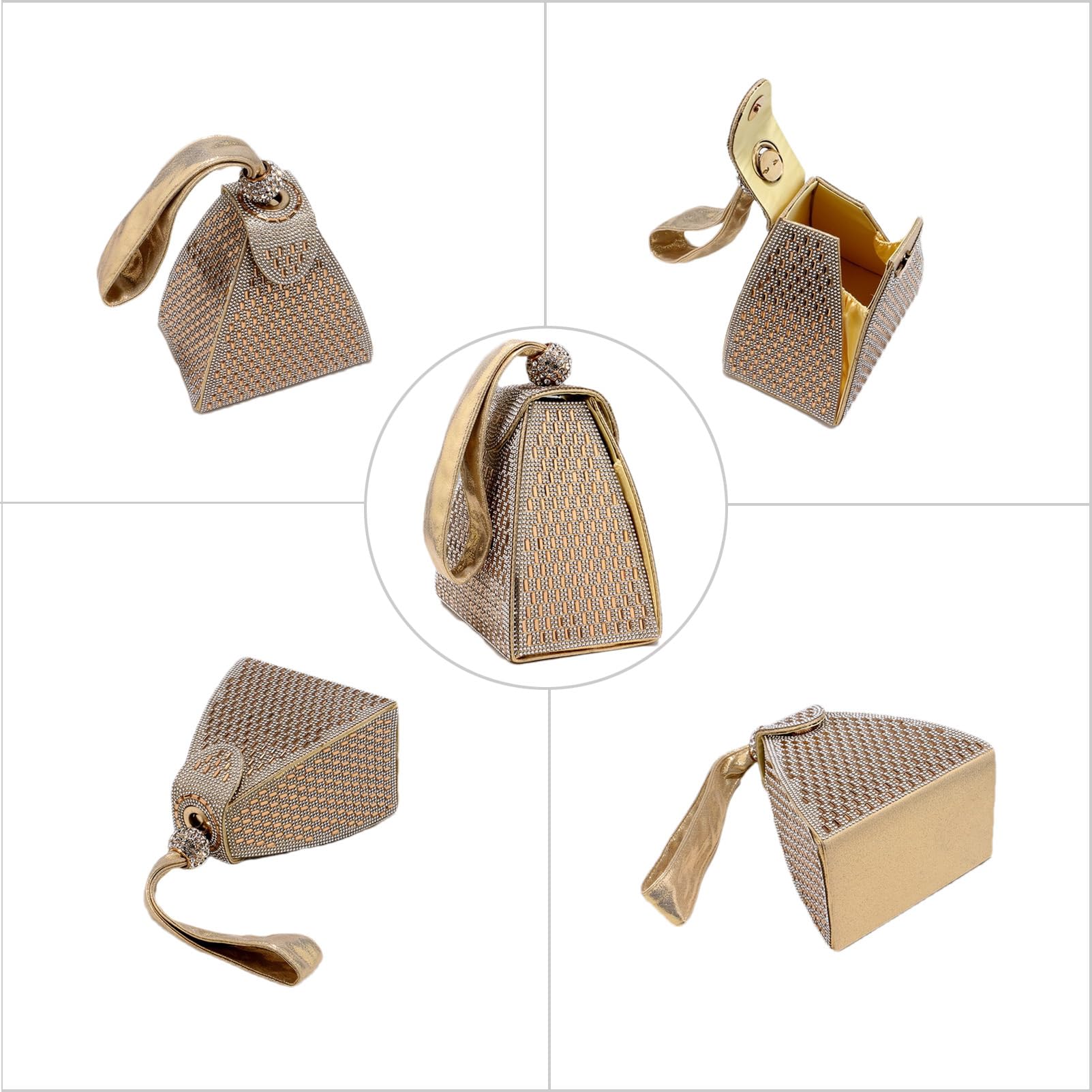 Piccola Clutch a Triangolo con Strass per Donna Borsa da Sera Glitter Borsetta da Polso