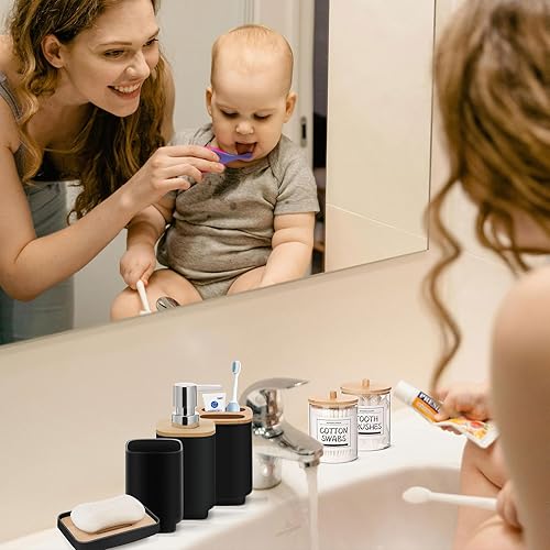 Miniatura 9 de IMAVO Juego de accesorios de baño, 8 piezas de accesorios de baño azules con basura, dispensador de jabón, jabonera, soporte para cepillos de