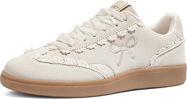 LUCKY STEP Femmes Détails de dentelle Casual Sneakers Organza Ribbon Dentelle-Up Mode Vintage Gum Sole Trendy Chaussures mignon