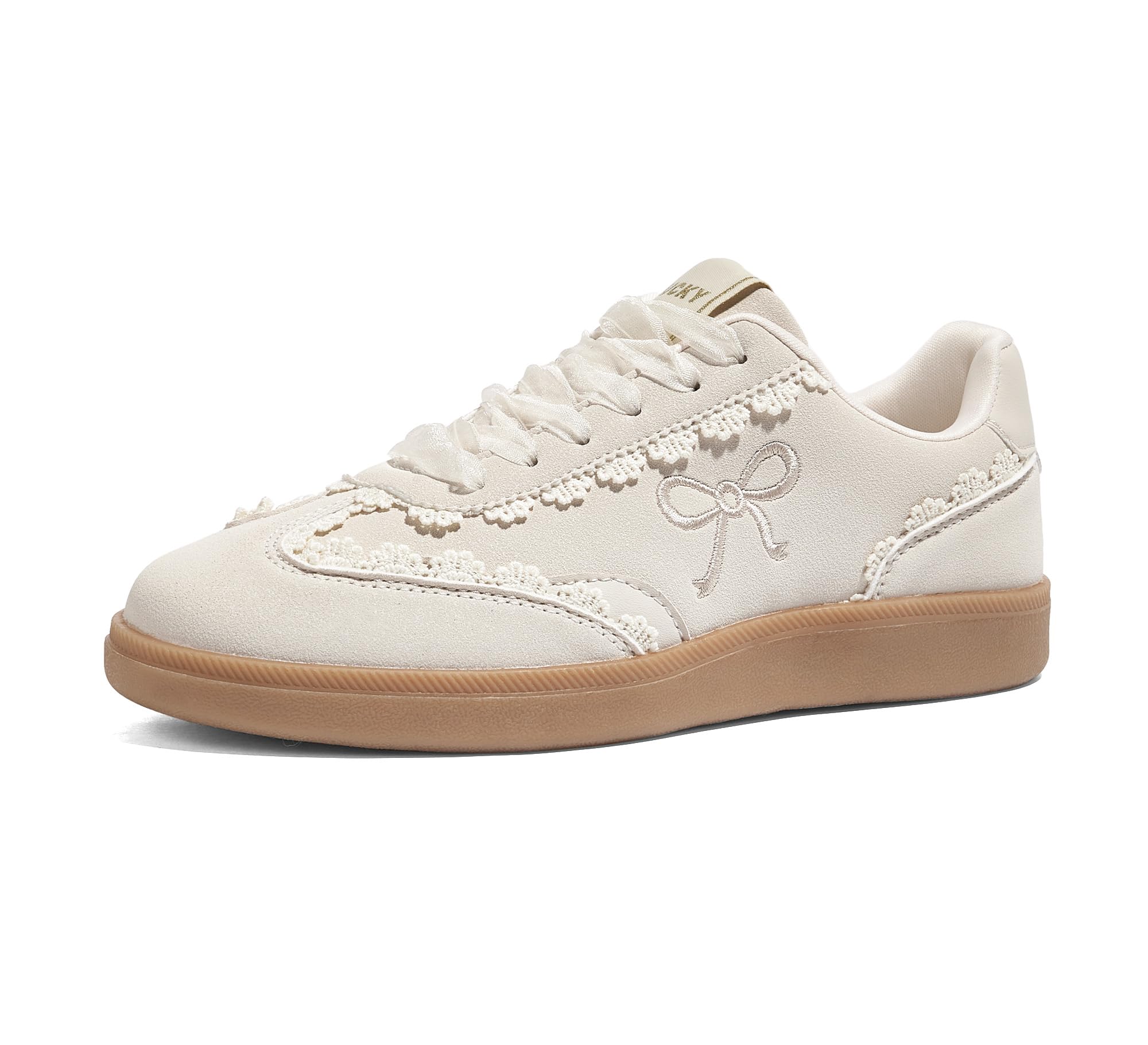 LUCKY STEP Damskie koronkowe detale trampki na co dzień wstążka organza sznurowane moda vintage gumowa podeszwa modne urocze buty