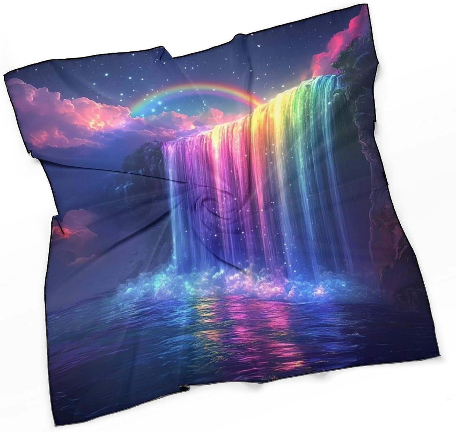 Colorful Waterfall Landscape Bandana Fashion Head Scarf Square Silk Scarf Print Neck Hair Scarfs for Women Men Gifts