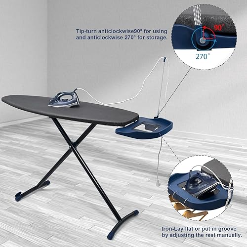 Miniatura 4 de Duwee Tabla de planchar de 18 x 53 pulgadas con soporte de hierro retráctil, tabla de planchar extra ancha tamaño matrimonial, cubierta resistente
