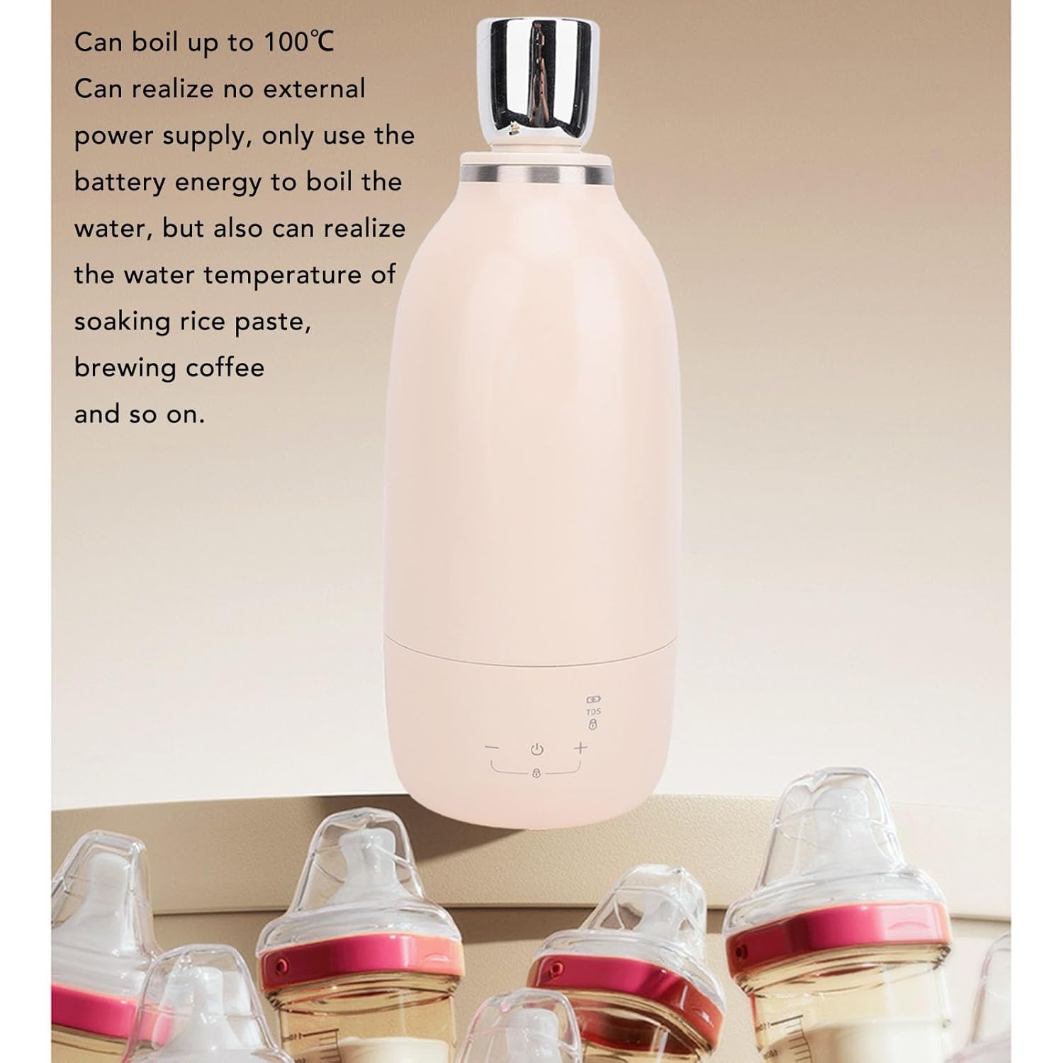 LICAEVEY Portable Milk Warmer 500ml - Rechargeable Cordless Stainless Steel Insulated Hot Water Boiler, Fast Heating & 50H Keep Warm for Travel