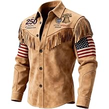 Mens 250th Anniversary USA Shirts Patriotic Print Denim Shirt Casual Vintage Western Long Sleeve Button Down Tops