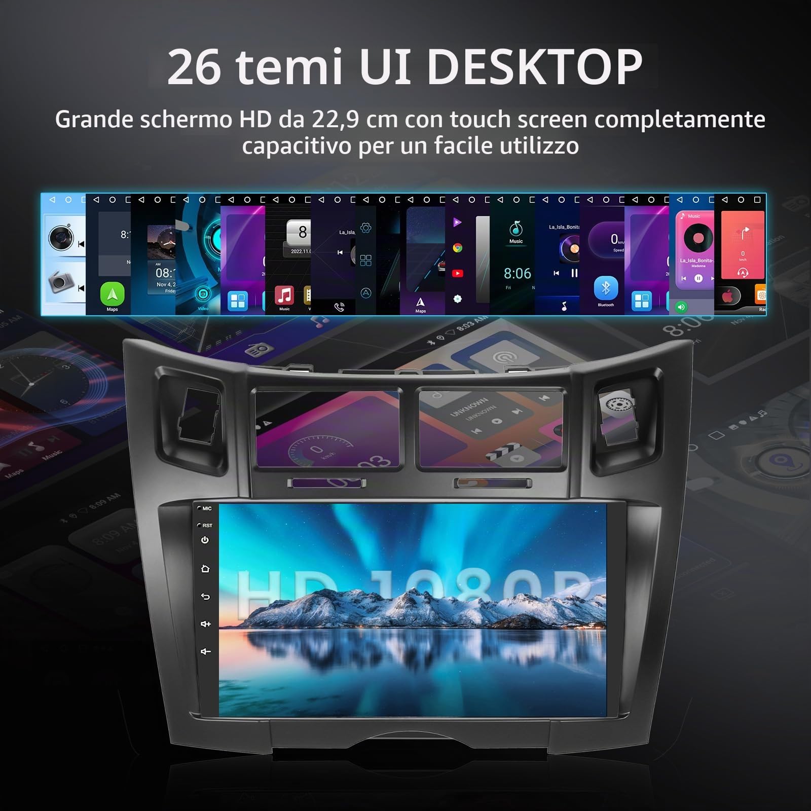 Hodozzy 2GB 64GB Android Autoradio per Toyota Yaris/Vizi 2005-2011 Radio con Wireless Carplay Android Auto, 9 Pollici Touch Screen Auto Stereo GPS Navigatore, Bluetooth, WiFi, FM RDS Radio, BT/DSP