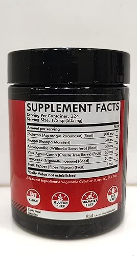 Miniatura 2 de Polvo Shatavari orgánico 6 en 1, mezclado con raíz de Shatavari, Bacopa Monnieri, raíz de Ashwagandha, bayas de Vitex, fenogreco y pimienta negra -