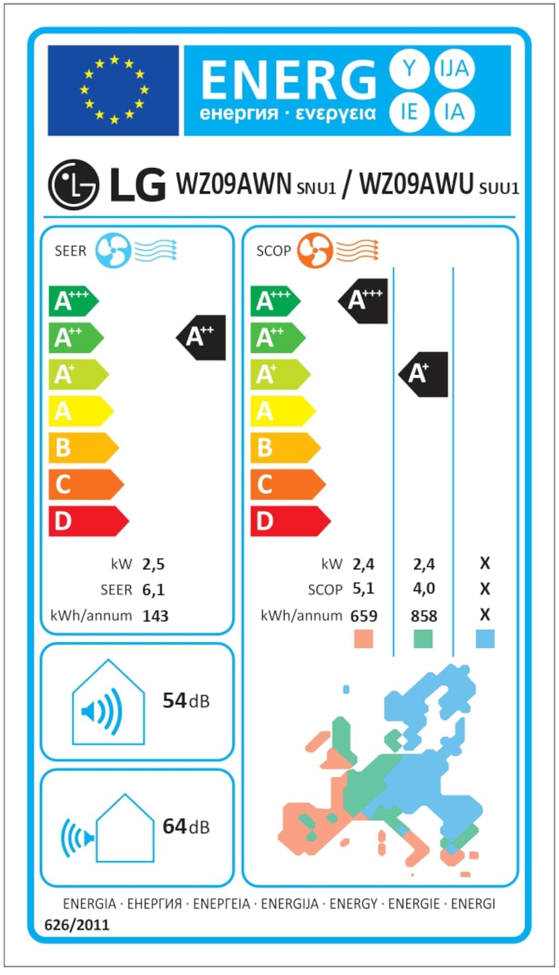 LG Climatizzatore Mono Split Libero WZ WZ09AWN.SNU1 + WZ09AWU.SUU1 9000 Btu, Condizionatore con Pompa di Calore R32 A++/A+, WiFi Integrato, Bianco Opaco