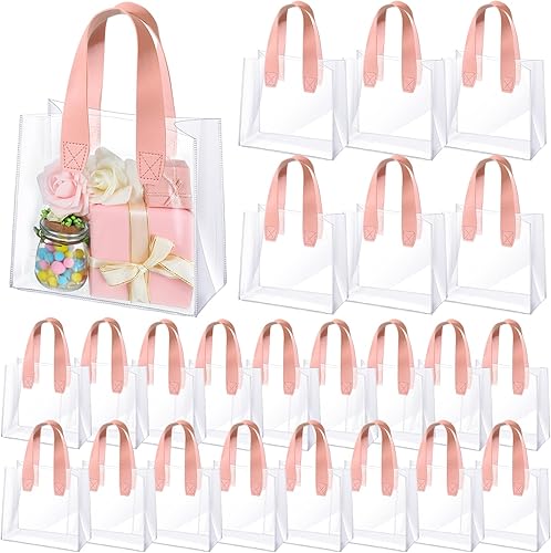 Miniatura 8 de Sweetude 24 bolsas de regalo transparentes con asa, pequeñas bolsas de regalo transparentes reutilizables y resistentes a granel para bodas,