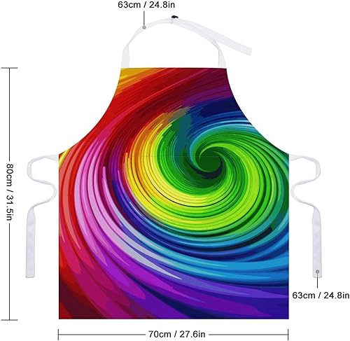 Miniatura 2 de MUSM Rainbow Spiral ApronClassic Vintage Funny with Pockets Aprons,Adjustable Bib Waterdrop Resistant for Kitchen Cooking Restaurant BBQ Painting