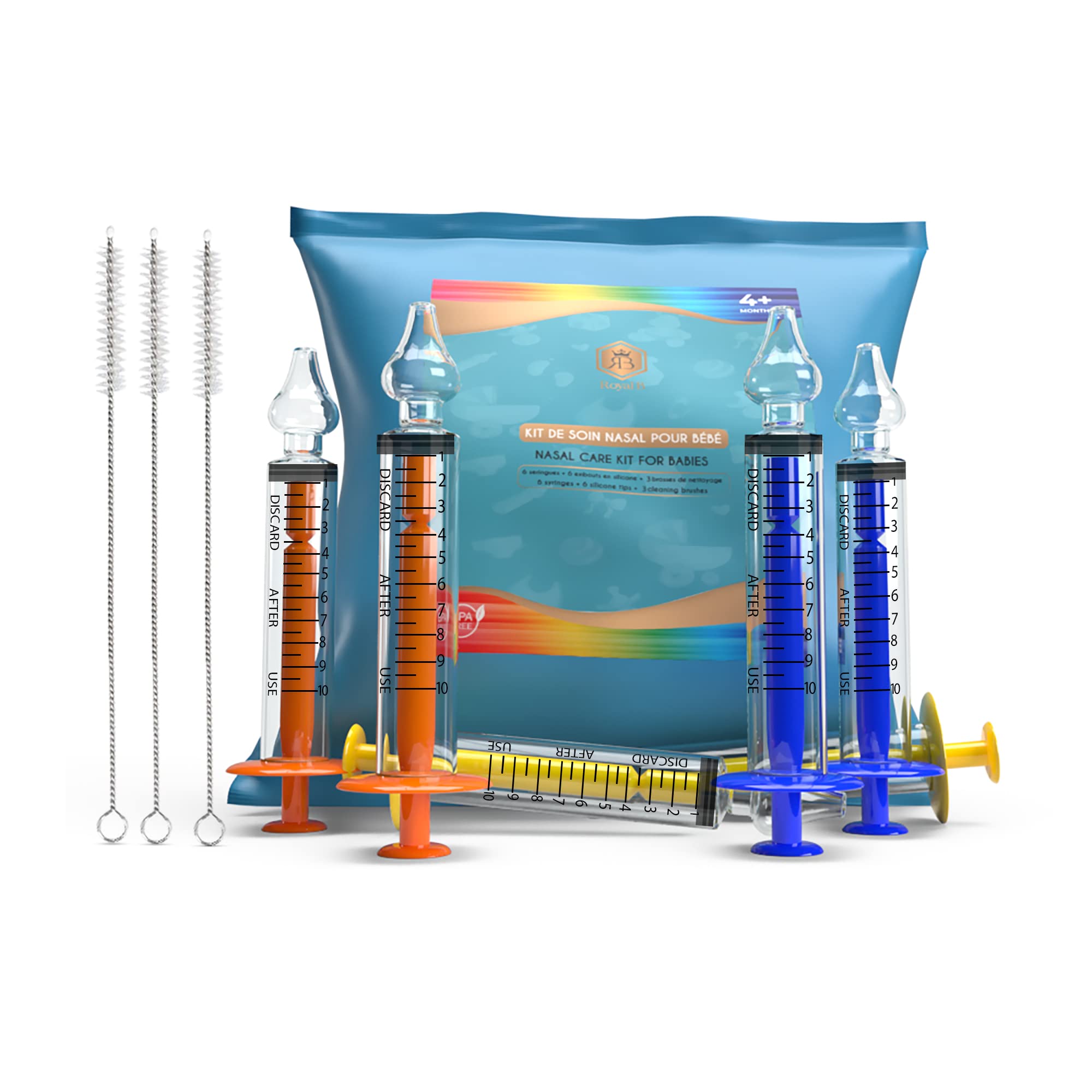 Seringue Nasale Bebe Pack Garçon Mouche Bébé 10ml | Kit 6 Seringues + 6 Embouts Silicone + 3 Brosses De Nettoyage | Sans BPA Soin Nasal Rincage Pipette Serum Physiologique Puericulture Hygiène Nez