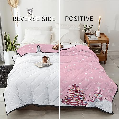 Miniatura 6 de T&H XHome Quilt King Size Luxury Quilted Comforter Bedspread-Thin Soft Cozy, Christmas Snowman Xmas Tree Winter Snowflake Pink Reversible Stitched