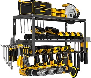 MOOMSINE Power Tool Organizer, Storage Rack for Garage Organization, Wall Mount Cordless Drill Holder and Battery Shelf, Tools Shelves with Charging Station, Heavy Duty Utility Racks - Metal - Large