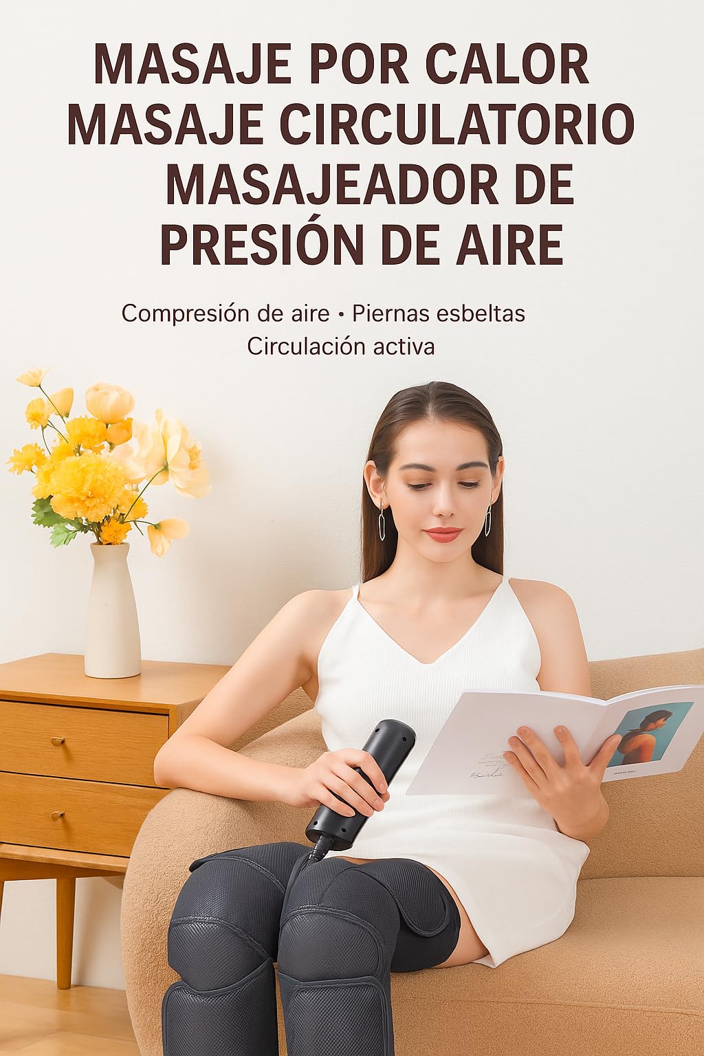 Masajeador de Piernas con Compresión de Aire, Calor y 3 Modos Inteligentes, 5 Niveles, Presoterapia Presión de Aire para Relajación Muscular, Alivio de Fatiga y Mejora de la Circulación