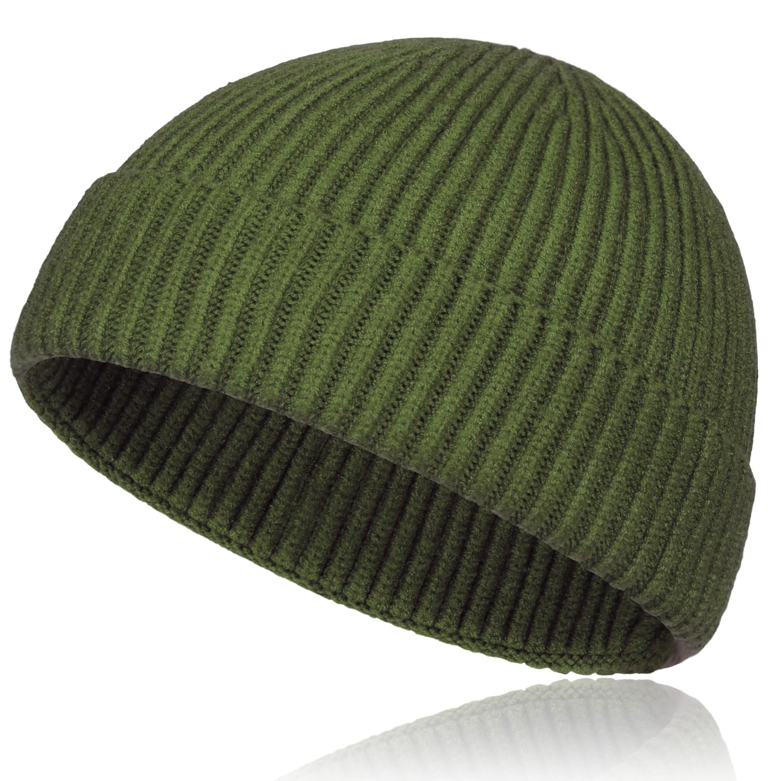 Samserot Men's Olivine Wool Short Fisherman Beanie For Wo, Knit Cuff Trawler Beanie Caps Winter Warm Hats