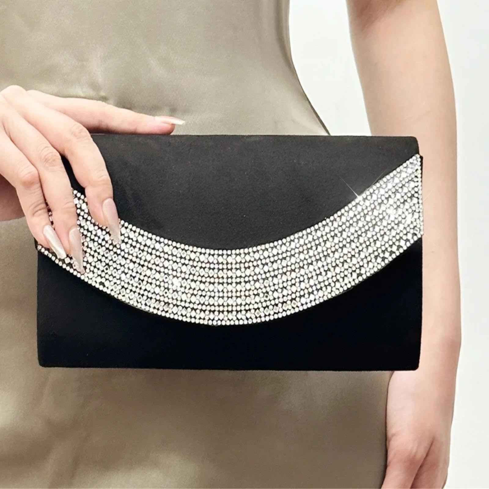 Pochette Donna Elegante Borsa da Sera in Velluto Glitterato da Donna Borsa da Ballo Borsa A Mano Borsa A Tracolla con Catena da Sposa