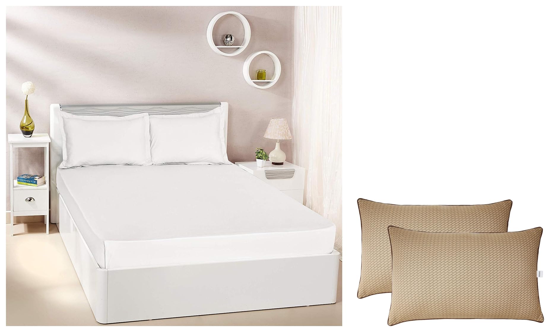 Amazon Brand - Solimo Solid 144 TC 100% Cotton Double Bedsheet with 2 Pillow Covers, Navy Blue Microfibre & Polyester 2-Piece Bed Pillow Set - 40 x 60 cm, White (B0BRG7NPXY) Amazon Price History, Amazon Price Tracker