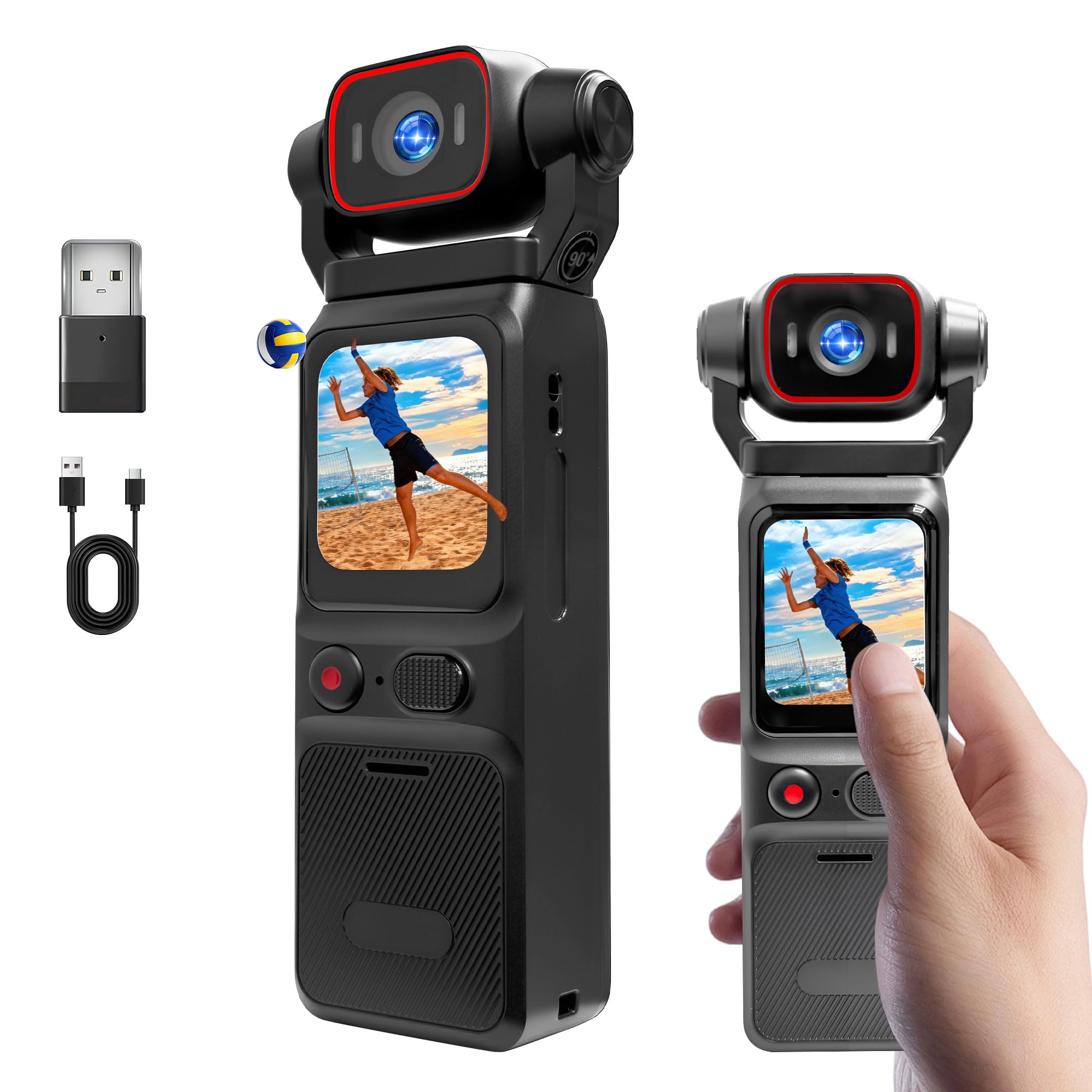 Cámara de vlogging 4K, estabilización de 6 ejes, pequeña cámara de vídeo para fotografía, mini Bodycam, POV/Pocket Camera, Sports Action Cam, cámara de acción inalámbrica portátil para | Resolución 4K, estabilización de 6 ejes, cámara de vlogging