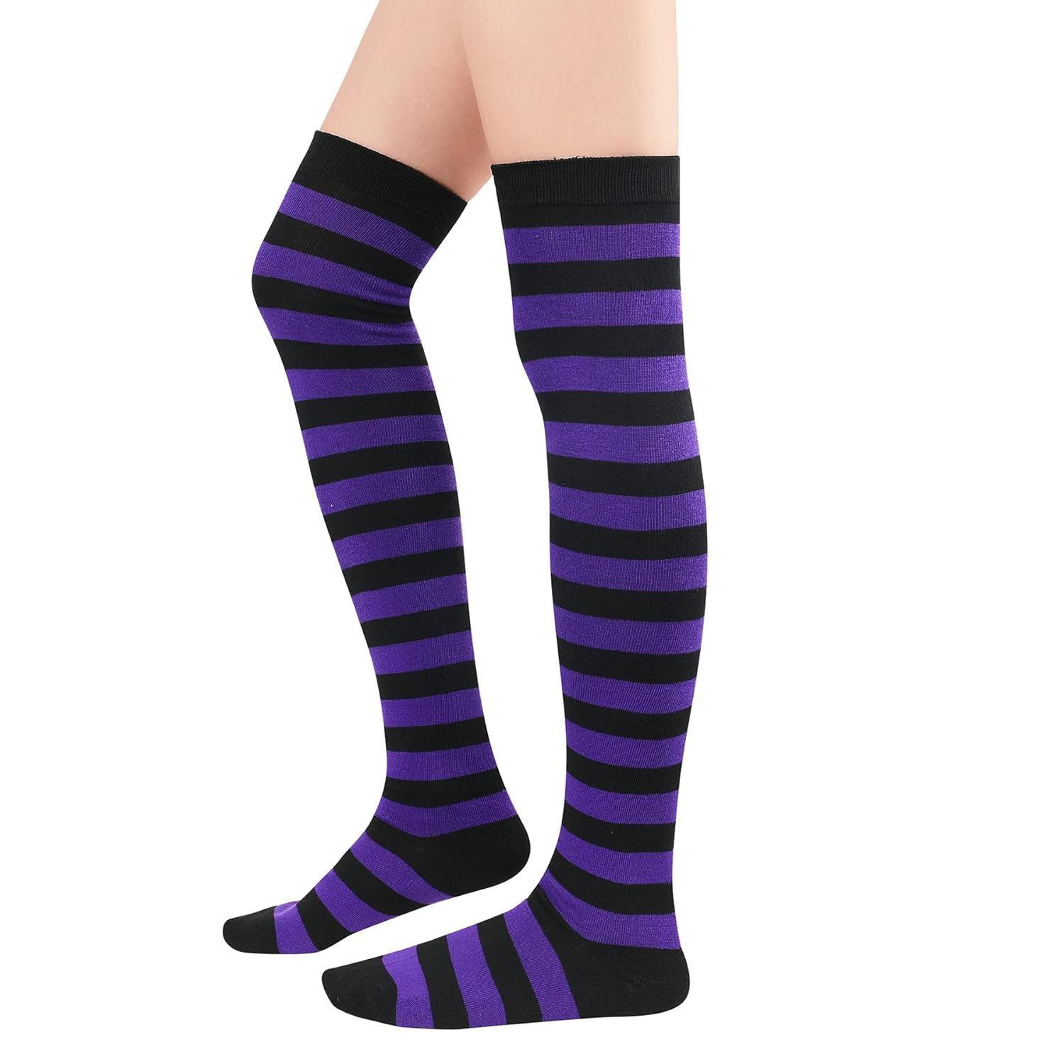 Zando Halloween Striped Womens Thigh High Socks Stay Up Thigh Highs Long Over the Knee Socks Leg Warmers