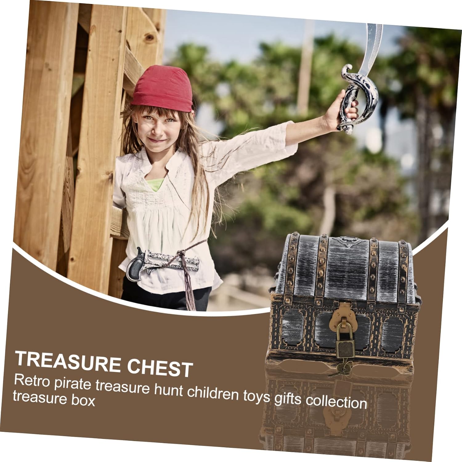 PRETYZOOM Multi Function Small Pirate Treasure Box Vintage Pirate Chest for Storage Halloween Decor Party Centerpiece Gift Organizer