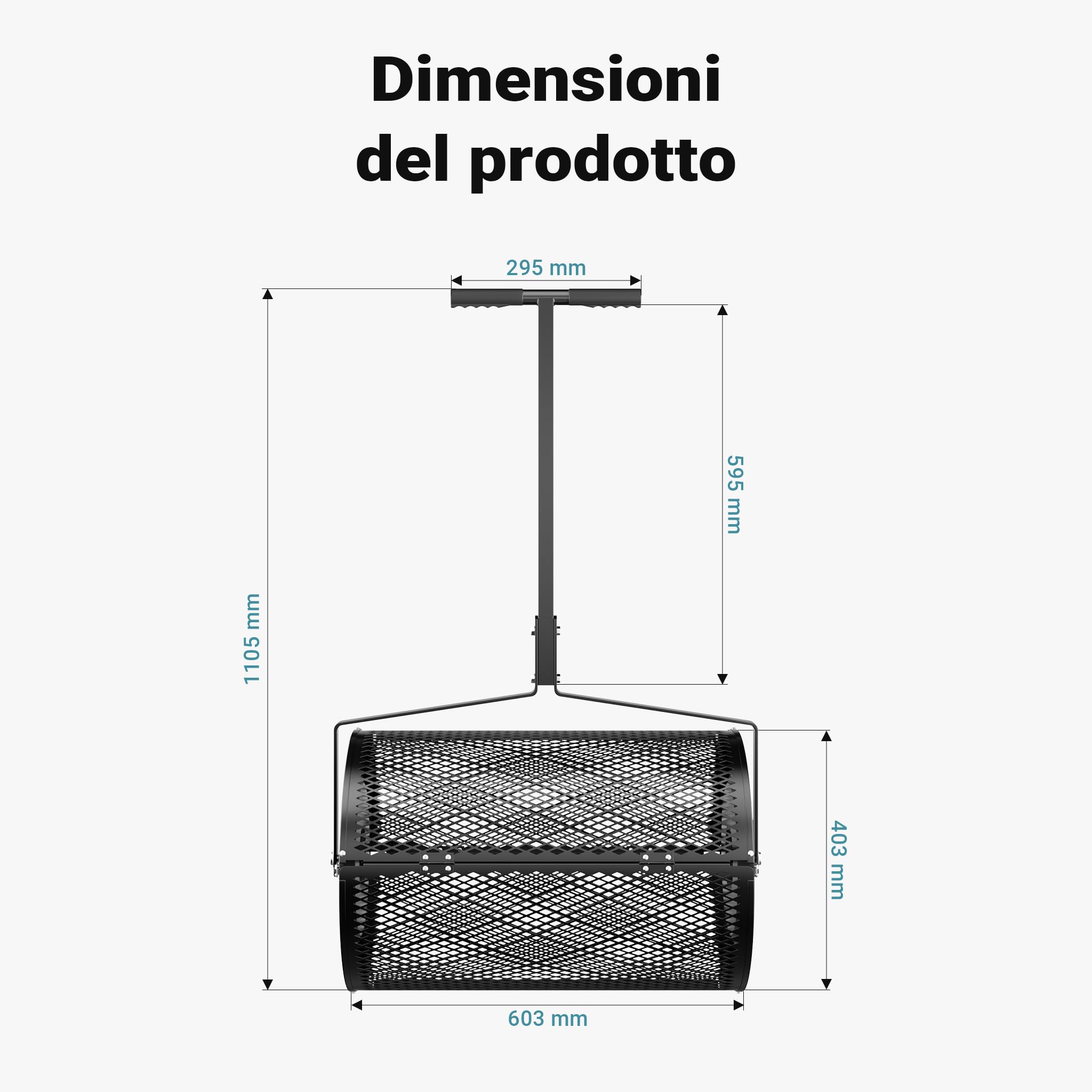 Wiltec Rullo spargiterriccio e spandicompost 75 l, 110x64x40 cm, gabbia a rete