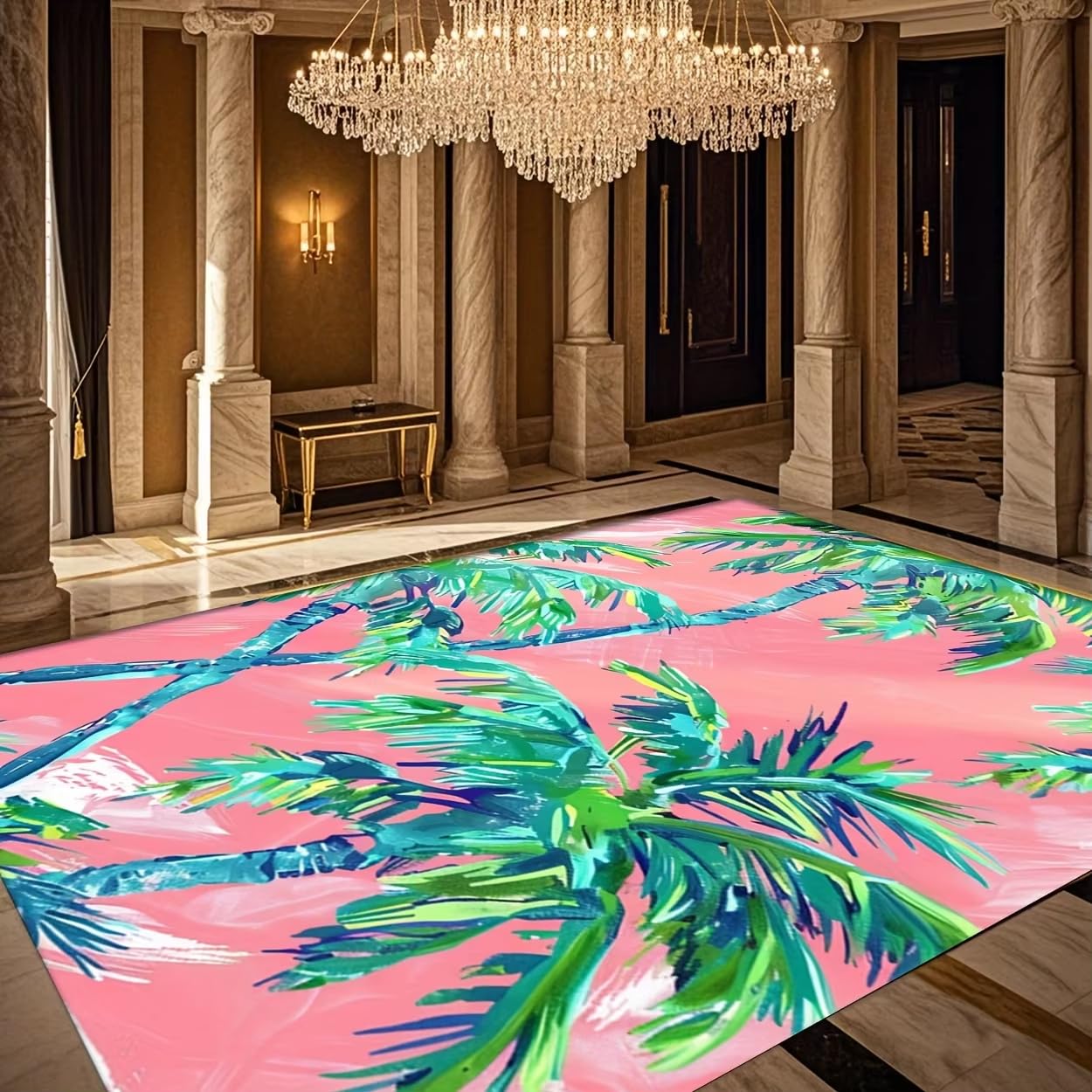 Tapis tropical de salon rose vif 120x160 cm lavable antidérapant