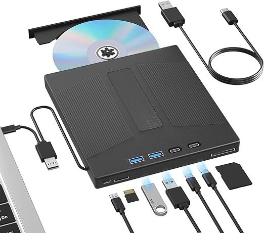 7 in 1 External Blu Ray Drive, External Blueray/DVD Drive for PC Support 100G Disc Read&Write, USB 3.0&Type-C Blu Ray Burner with SD/TF Port, Compatible with Windows MacOS Linux Laptop Desktop