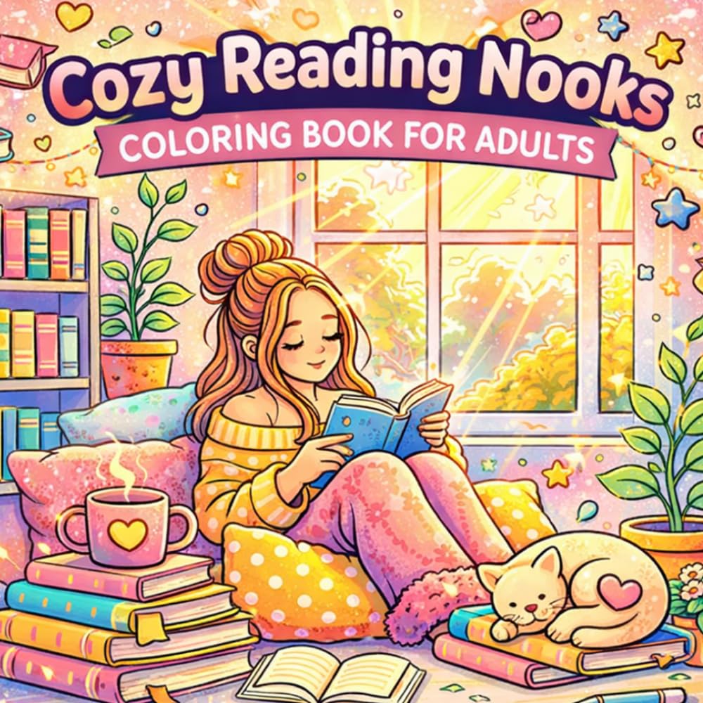 Cozy Reading Nooks Coloring Book: Bold and Easy Designs of Aesthetic Girls and Relaxing Reading Spaces